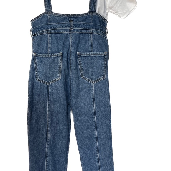 Urban Revivo Jeans Bib Blue Medium Wash Denim Tie Leg Size 12 Belt 100% Cotton - Picture 5 of 9